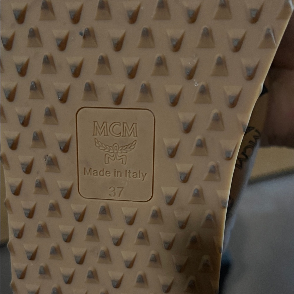 MCM Beige Logo Platform Sandals - Picture 2 of 2